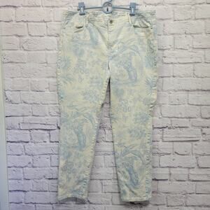 J Jill Denim Tropical Print Jeans Sz 16 Authentic Fit Slim Ankle Vacation Resort